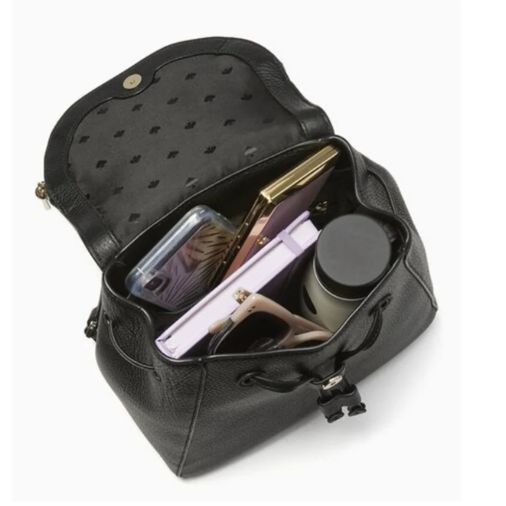 Kate Spade Leila Black Pebbled Leather Flap Backpack NWT